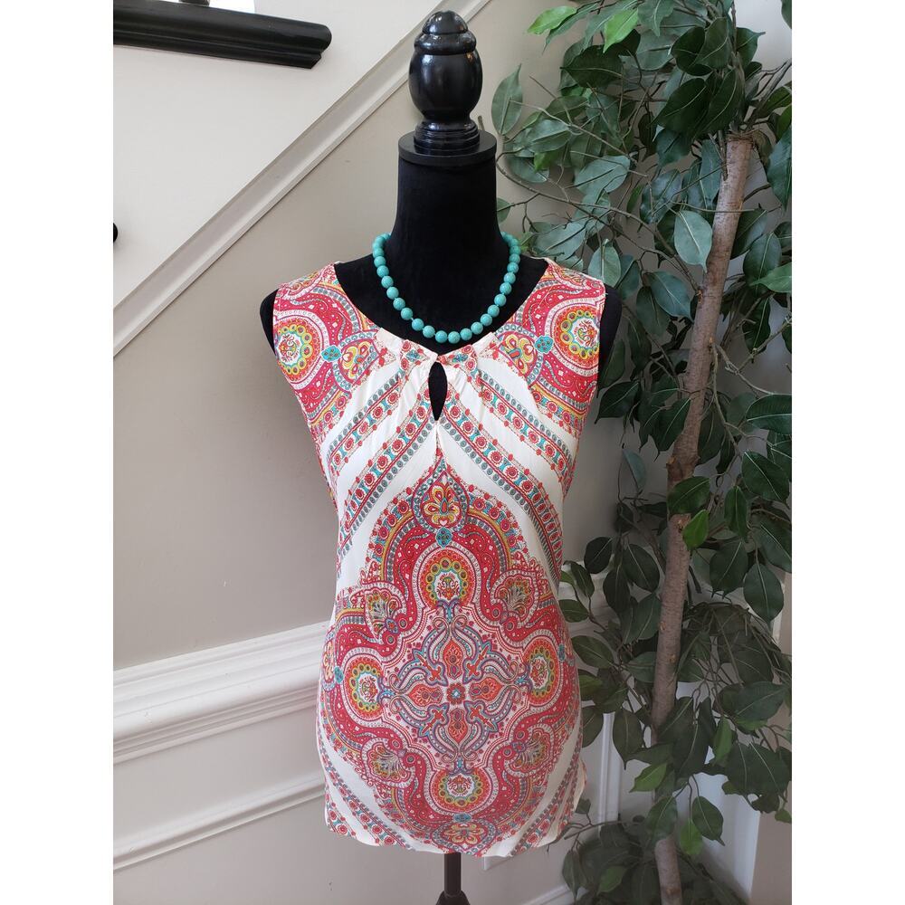 Tommy Hilfiger Tank Top Women's Size XL Multi Geometric Rayon Keyhole Pullover